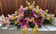 Funeral Flowers pink and yellows 