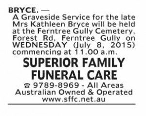 Notice-11 Funeral Service for Mrs Kathleen Bryce