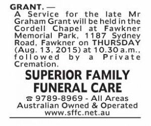 Notice-20 Funeral Service for Mr Graham Grant
