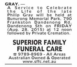 Notice-25 Funeral Service for Mr Philip Gray