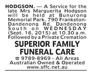 Notice-28 Funeral Service for Mrs Marguerita Hodgson