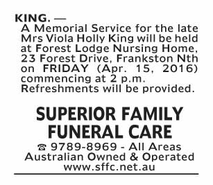 Notice-64 Funeral Service for Mrs Viola Holly King
